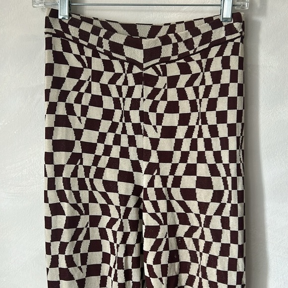 Paloma Wool Orinocco pants checkered aubergine flare strech size small - Picture 3 of 11